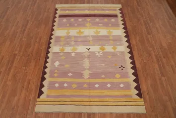 Geometric Wool Kilim Flat Weave Area Rug 6x9
