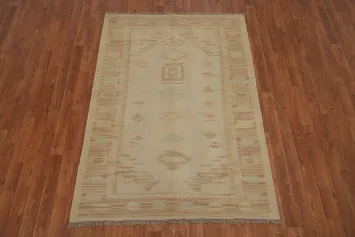 Muted Tones and Geometric Patterns Kilim Rug 4x6