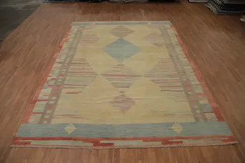 Geometric Wool Kilim Flat Weave Area Rug 9x12
