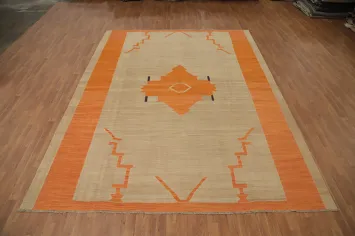 Geometric Wool Kilim Flat Weave Area Rug 9x12