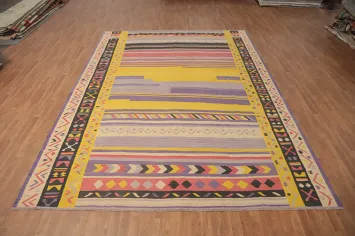 Geometric Wool Kilim Handwoven Area Rug 10x13