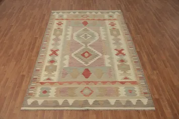 Authentic Handwoven Kilim Rug Featuring Rustic Earthy Tones 6x9