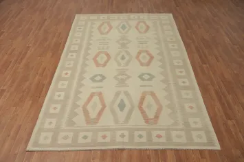 Geometric Wool Kilim Handwoven Area Rug 7x10