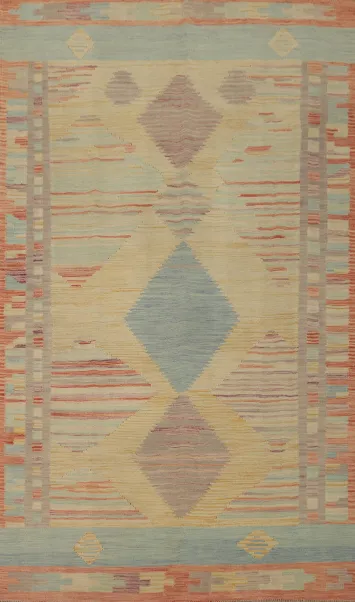 Muted Yellow Wool Kilim Handwoven Area Rug 5x8