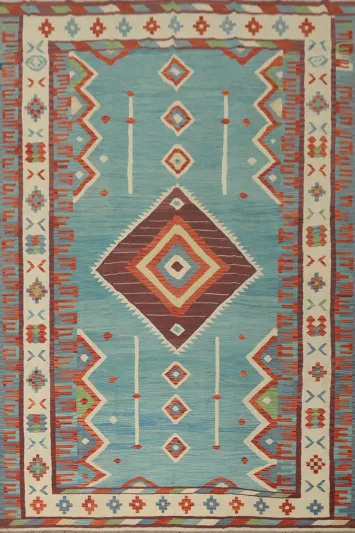 Light Blue Kilim Handwoven Area Rug 8x12