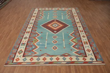 Light Blue Kilim Handwoven Area Rug 8x12