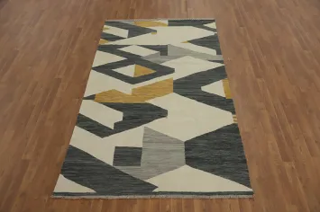 Modern Wool Kilim Geometric Area Rug 5x8