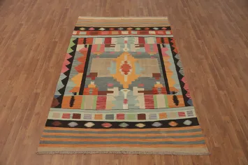 Colorful Kilim Flat Weave Wool Area Rug 5x8