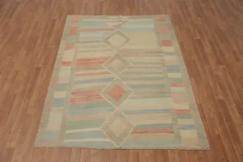 Geometric Wool Kilim Flat Weave Rug 5x7