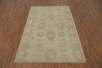 Earth Tone Wool Kilim Flat Weave Area Rug 6x9