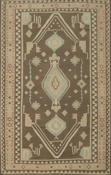 Brown Geometric Kilim Flat Weave Area Rug 8x12