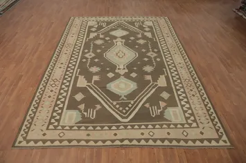 Brown Geometric Kilim Flat Weave Area Rug 8x12