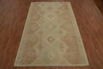 Earth Tones Wool Kilim Flat Weave Area Rug 6x10