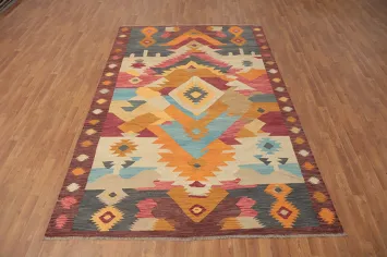 Geometric Wool Kilim Flat Weave Area Rug 7x10
