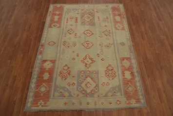 Earth Tones Wool Kilim Flat Weave Rug 5x6