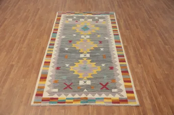 Wool Geometric Kilim Artisan Crafted Area Rug 5x8