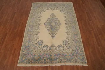 Vegetable Dye Floral Kerman Persian Area Rug 6x8