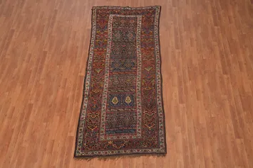 Pre-1900 Vegetable Dye Bidjar Halvaei Persian Runner Rug 4x9