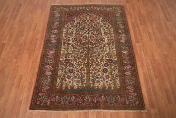 Pre-1900 Antique Isfahan Vegetable Dye Persian Rug 5x6