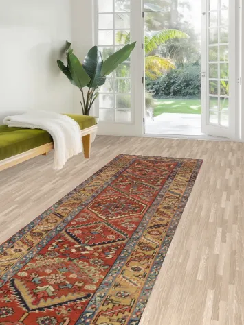 Antique Vegetable Dye Heriz Serapi Persian Runner Rug 3x10