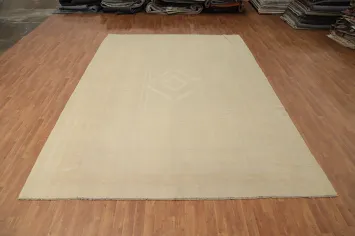 Soft Beige Large Kilim Rug 9x13 with Discreet Geometric Design