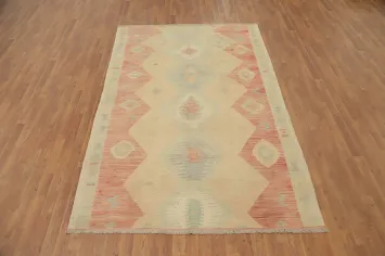Elegant Soft Toned Geometric Patterned Kilim Area Rug 6x9