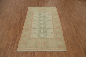 Earth Tone Wool Kilim Handwoven Area Rug 5x8