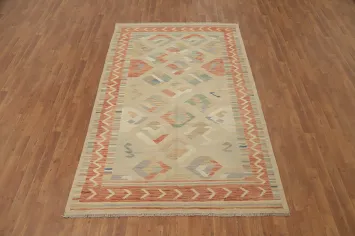 Geometric Wool Kilim Flat Weave Area Rug 5x8
