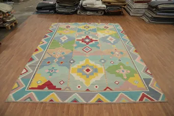 Vibrant Geometric Large Kilim Rug 10x13 Bringing Brightness to Any Room