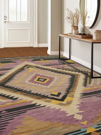 Southwestern Diamond Kilim Area Rug 10x13 with Vibrant Purple Highlights