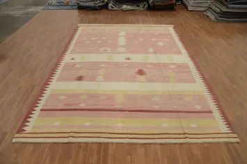 Pink Wool Kilim Flat Weave Area Rug 9x13