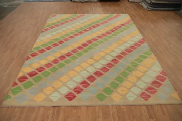 Vibrant Flat Weave Diamond Kilim Area Rug 10x13