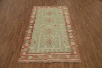 Geometric Wool Kilim Flat Weave Area Rug 5x8