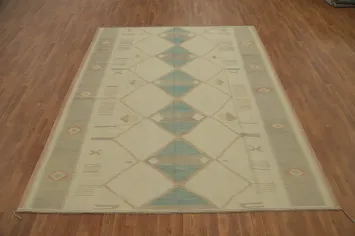 Elegant Diamond Kilim Area Rug 8x10 with Muted Pastel Accents