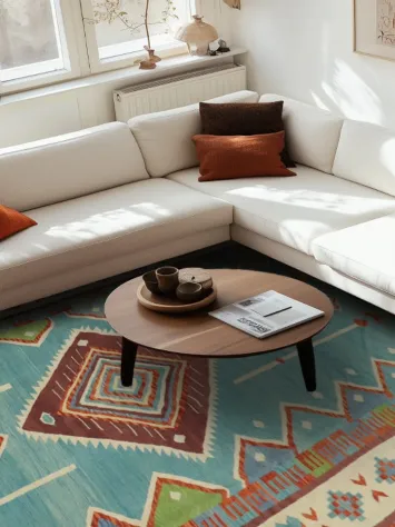 Handmade Blue Kilim Large Area Rug 10x13