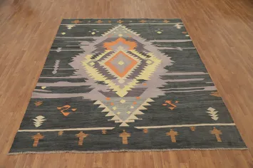 Vibrant Kilim Geometric Southwestern Area Rug 8x10 with Bohemian Flair