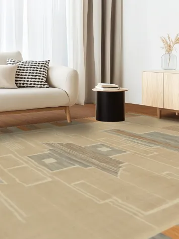 Earth-Toned Geometric Design Kilim Rug for Contemporary Spaces 10x13