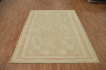 Elegant Beige Kilim Area Rug 8x10 with Geometric Pattern Design