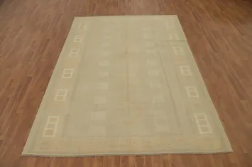 Neutral Toned Kilim Area Rug 7x10 with Geometric Pattern Accents