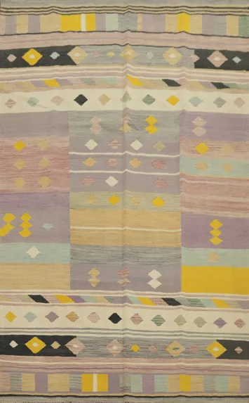 Soft Pastels Geometric Patterns Harmonious Kilim Area Rug 7x10