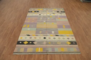 Soft Pastels Geometric Patterns Harmonious Kilim Area Rug 7x10