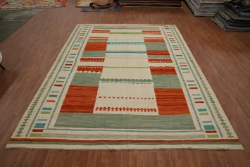 Geometric Wool Kilim Handwoven Area Rug 10x13