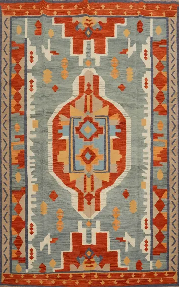 Geometric Wool Kilim Handwoven Area Rug 6x9