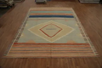 Geometric Wool Kilim Flat Weave Area Rug 10x13