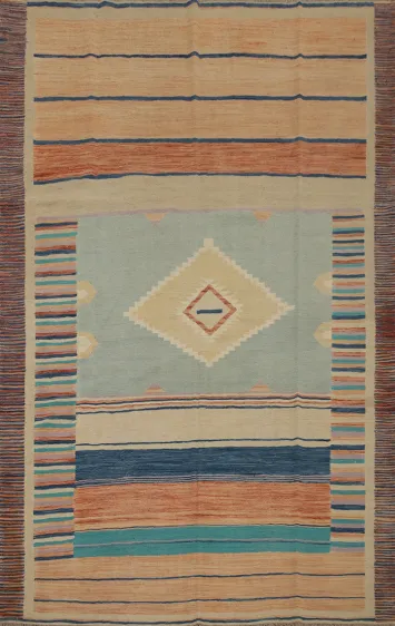Geometric Wool Kilim Vegetable Dye Area Rug 6x8