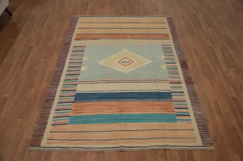 Geometric Wool Kilim Vegetable Dye Area Rug 6x8
