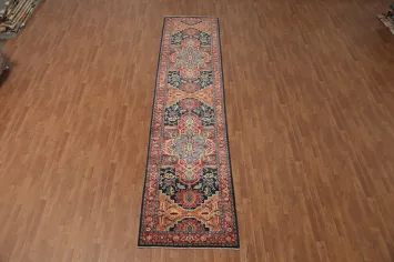 Geometric Heriz Serapi Vegetable Dye Runner Rug 3x15