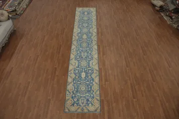 Blue Handmade Ziegler Vegetable Dye Runner Rug 3x16