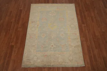 Muted Colors Handcrafted Oushak Vegetable Dye Rug 4x5