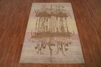 Animals Pictorial Modern Vegetable Dye Rug 5x7